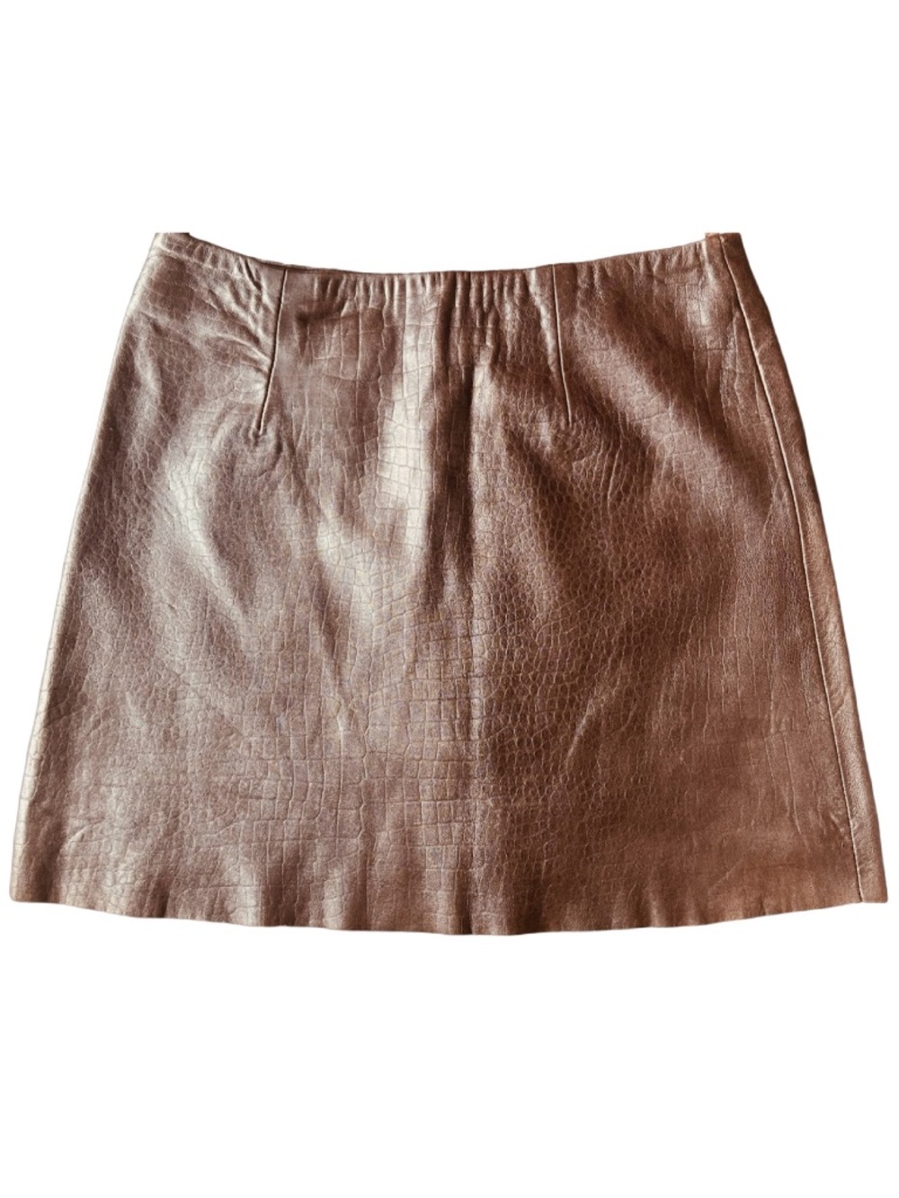Express World Brand Brown Leather Skirt Snake Mini Lined Sz 5 6 Y2K